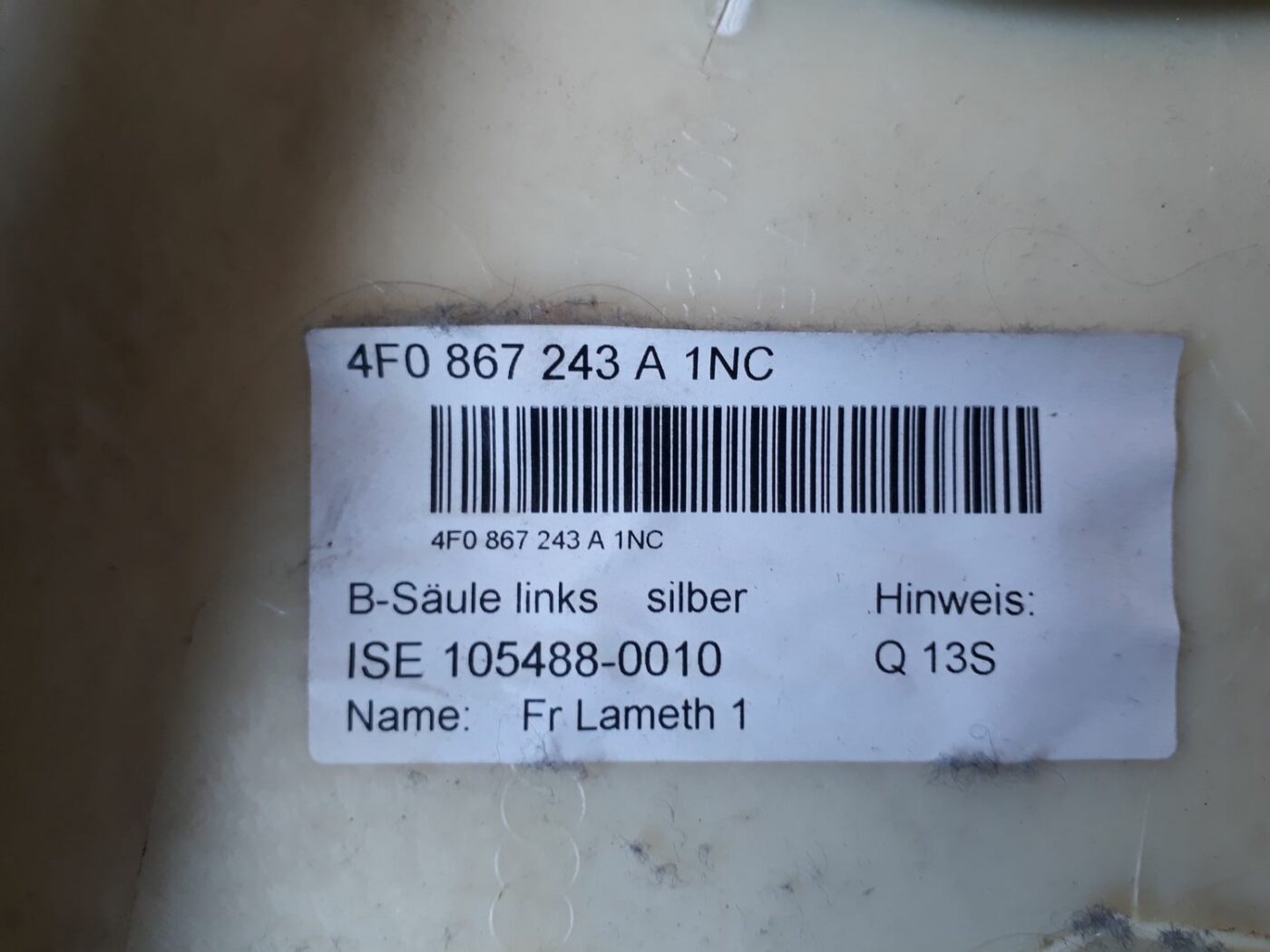 Vidējas salona statnes apdare priekš AUDI A6 AVANT 2006