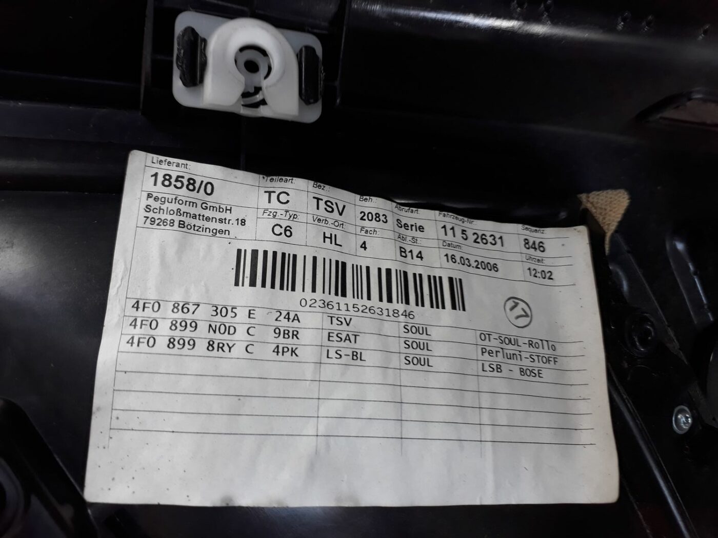 Sēdekļu komplekts priekš AUDI A6 AVANT 2006